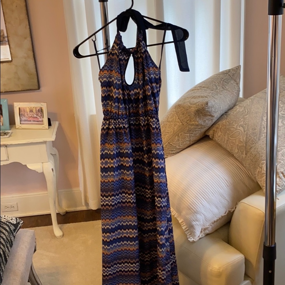 Blue Chevron Halter Maxi Dress